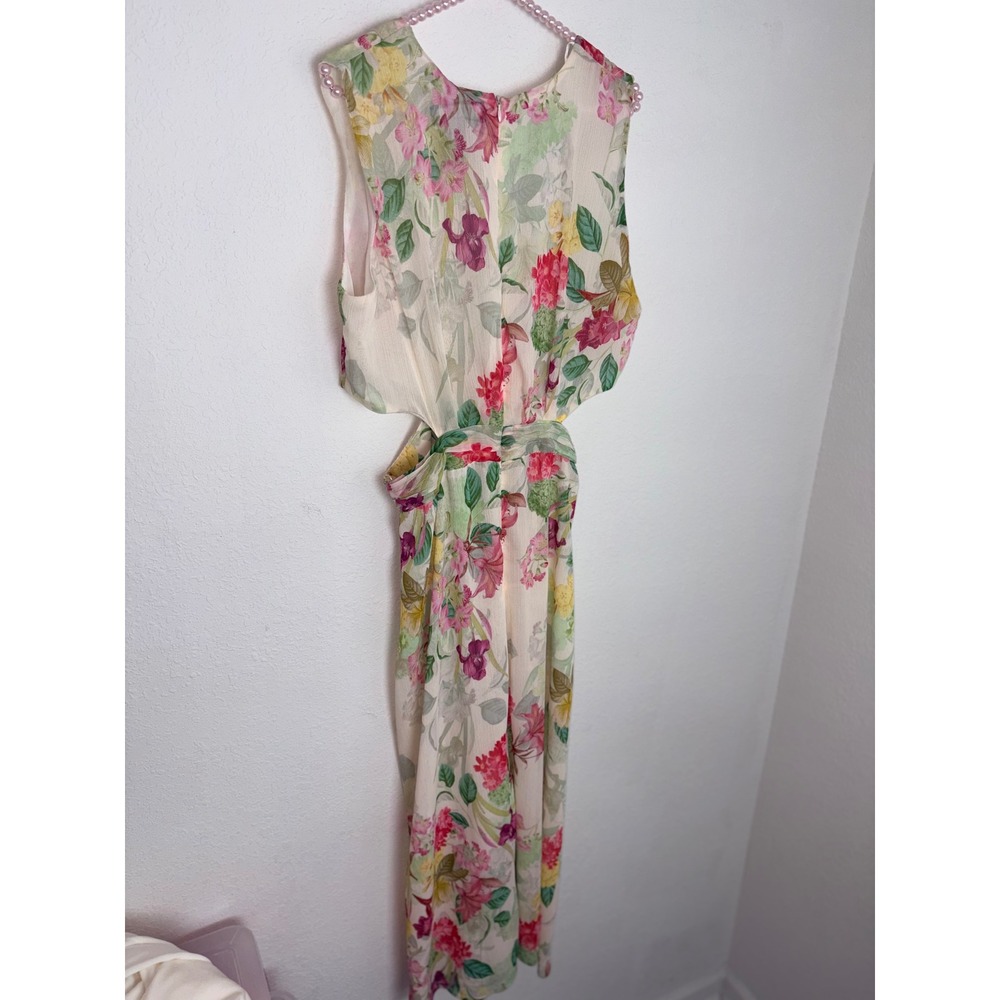Zara Floral Cut-Out Midi Dress XL Cream Pink New Ruffle V-Neck Fairycore party - Picture 9 of 16